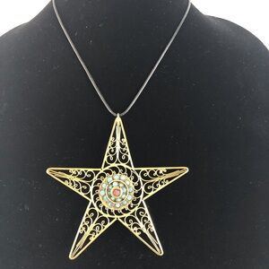 Rare star turquoise coral vintage pendant gold filigree